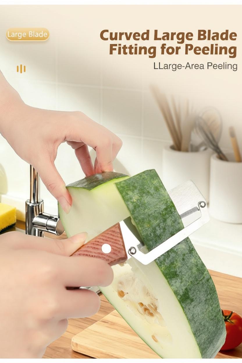2PCS 2-in-1 Fruit & Veggie Peeler with Bottle Opener Sharp Stainless Steel Wooden Handle Ergonomic Non-slip Design for Comfortable Grip