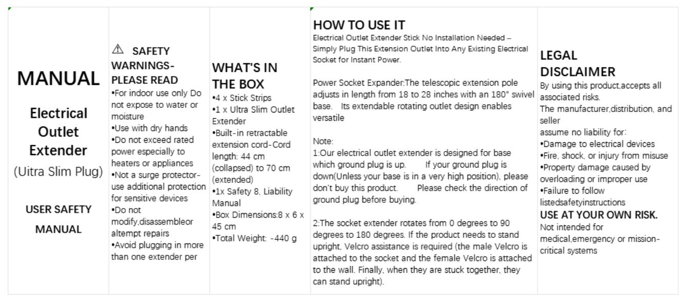 Rotating Wall Outlet Extender – 2 AC + USB-C/A Ports (34" Extension, Wall-Mountable & ETL Certified) | Space-Saving Power Solution for Home & Office,Portable ,easy to use