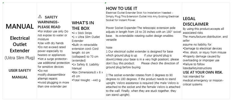 Rotating Wall Outlet Extender – 2 AC + USB-C/A Ports (34" Extension, Wall-Mountable & ETL Certified) | Space-Saving Power Solution for Home & Office,Portable ,easy to use