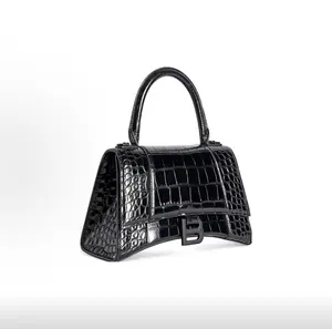 Pre-owned Balenciaga Hourglass XS Top Handle Bag Crocodile Embossed Black