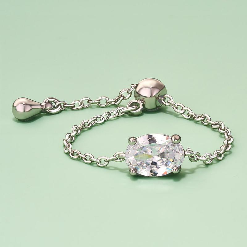 Oufer 14K Gold Plating CZ US Ring Size 3-13 Adjustable Oval  Chain Ring For Women Gift Real Gold Plating