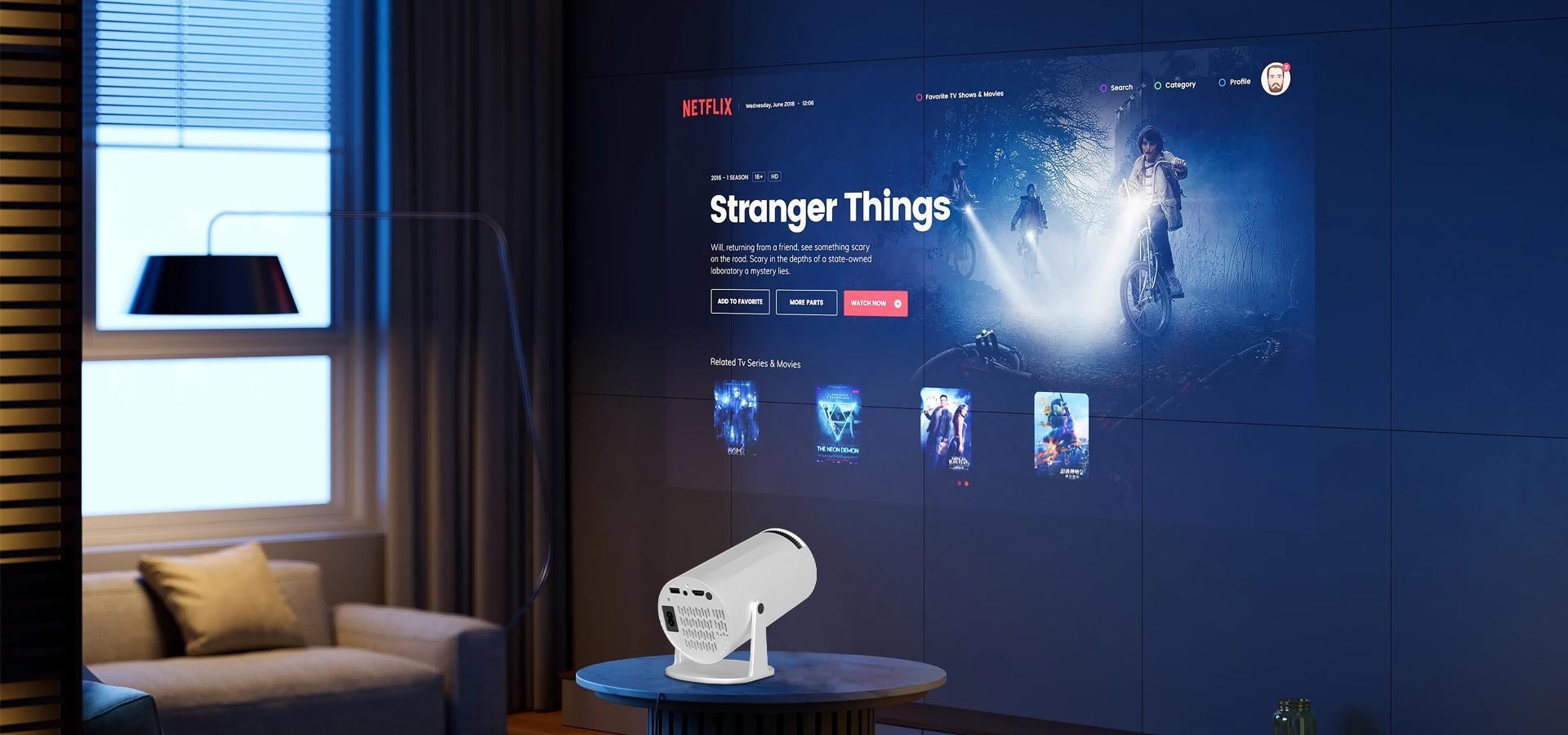 Mini Projector with WiFi & Bluetooth, 4K Supported Portable Movie Projector, Manual Focus, 210° Rotation, 130'' Large Screen Smart Projector, Compatible with HDMI/Phone/TV Stick, for Bedroom & Outdoor Use and Bluetooth Projector