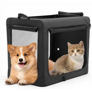 24 Inch Foldable Dog Cat Carrier – Airline Approved Travel Crate with Washable Pad, Black/Gray Options for Small Pets Under 30lbs