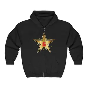 Gold Star Number 5 Zip Hoodie | Black Full Zip Sweatshirt
