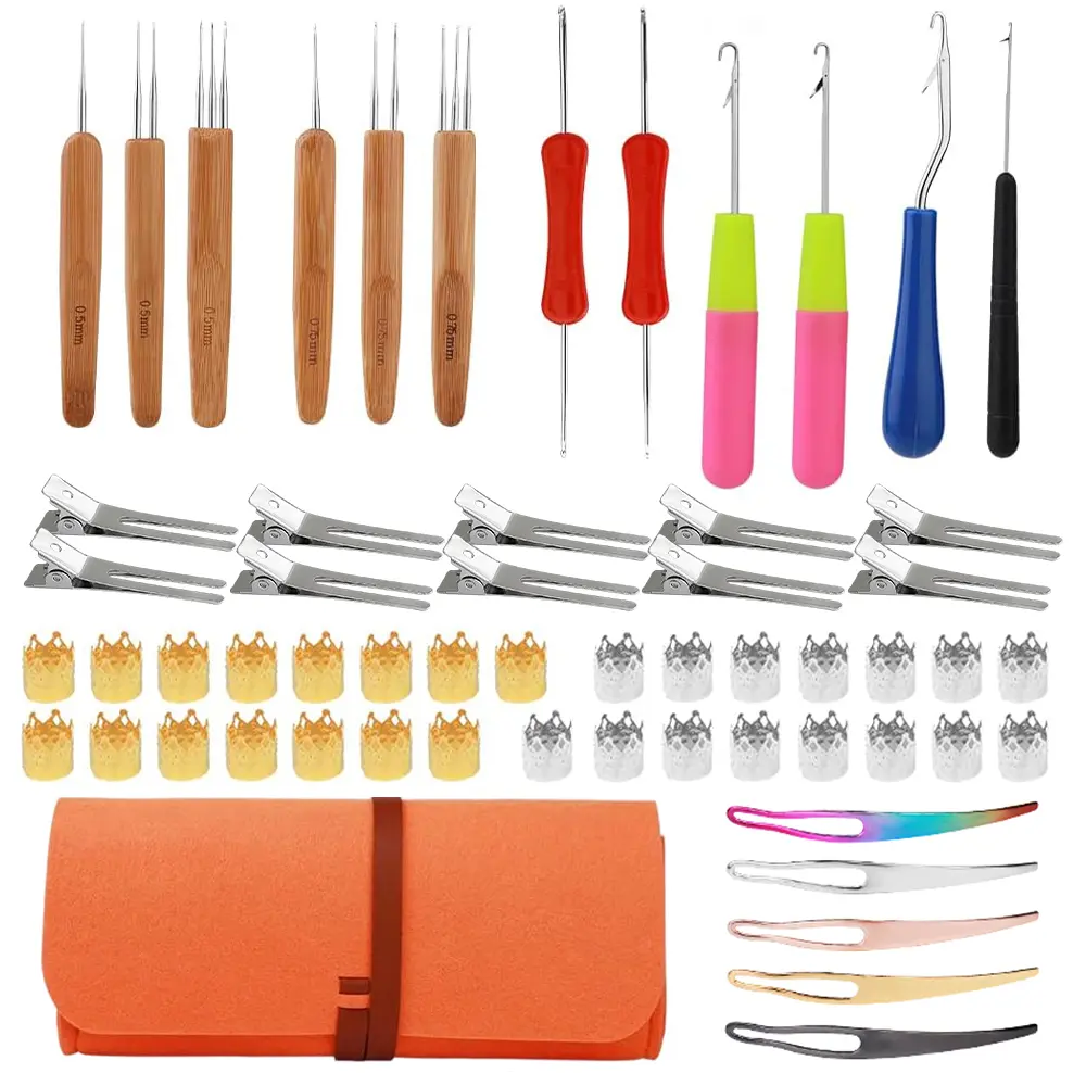 58pcs Dreadlock Crochet Hook Tool, Dreadlock Crochet Needle, Different Size Bent Latch Hook, Crochet Needle for Hair Braiding with Case And Dreadlocks Tool for Home And Salon Styling