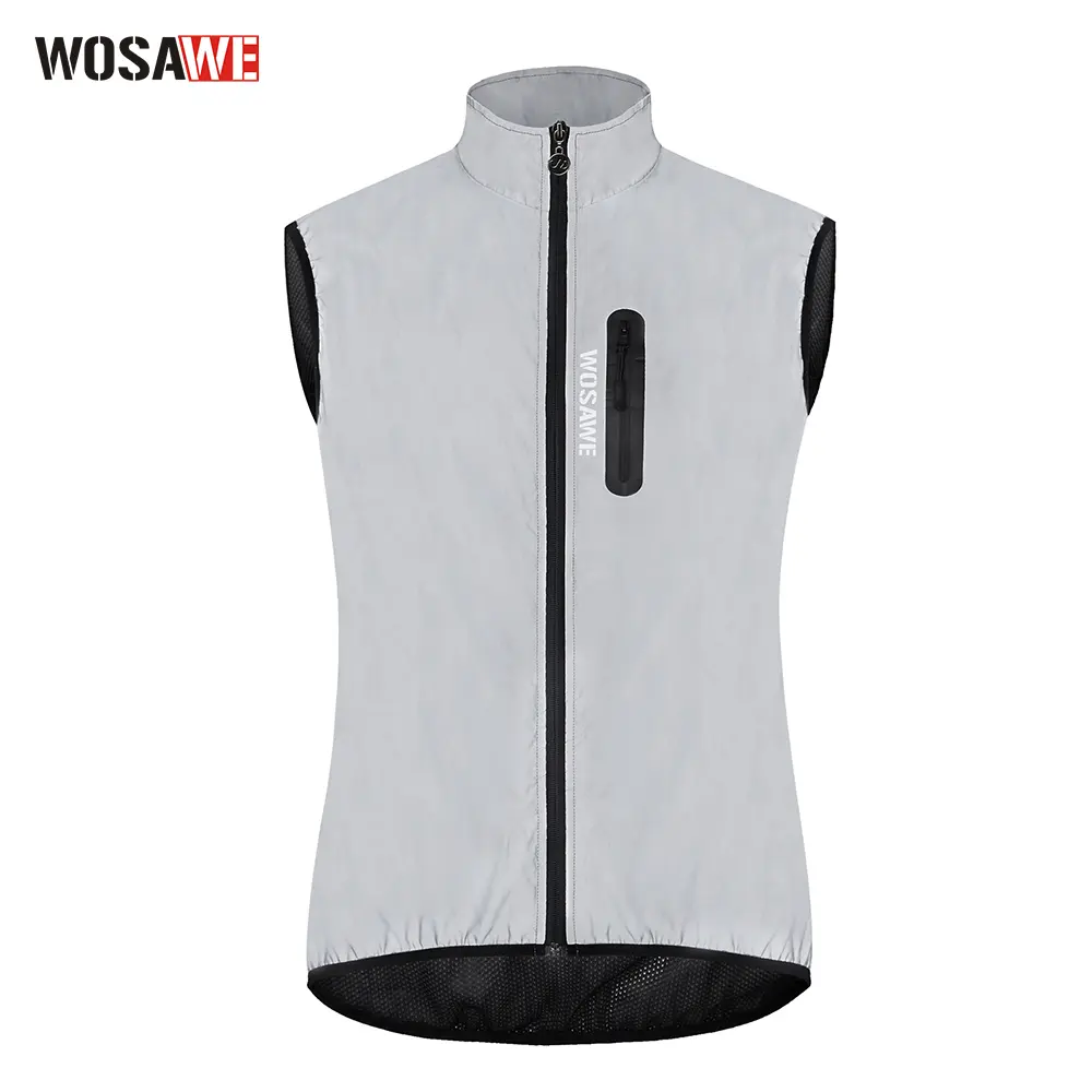WOSAWE Men's Full-Zip Reflective Bomber Jacket - Breathable MTB Biking Windbreaker Protective Gear with 1 Leather Pocket, 1 Side Pocket Each, Travel Sport Coat (2XL, 3XL Sizes; Sleeveless Option Available)