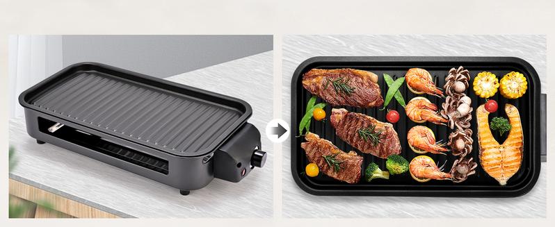 Pukomc Indoor Smokeless Grill 1500W with Non-Stick Cooking Removable Plate, Dishwasher Safe, Suitable for Grilling, Roasting & Frying Household Appliances Portable Barbecue Tabletop Griddle