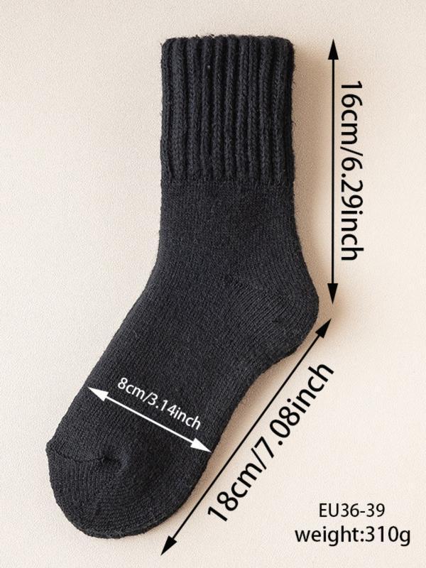 5-Pairs Women's Solid Mid-calf Socks, Casual Soft Comfy Warm Socks for Fall & Winter, Women's Socks for Daily Wear-YY