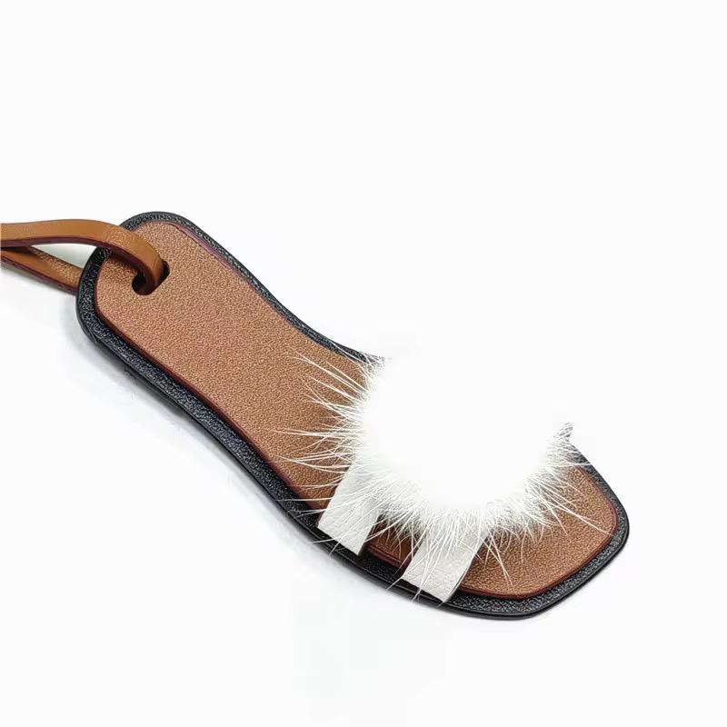 Sandal Pu Bag Charm Accessories - Elegant Unique Design for Versatile Styling with Black Pom Pom - Perfect for Various Occasions