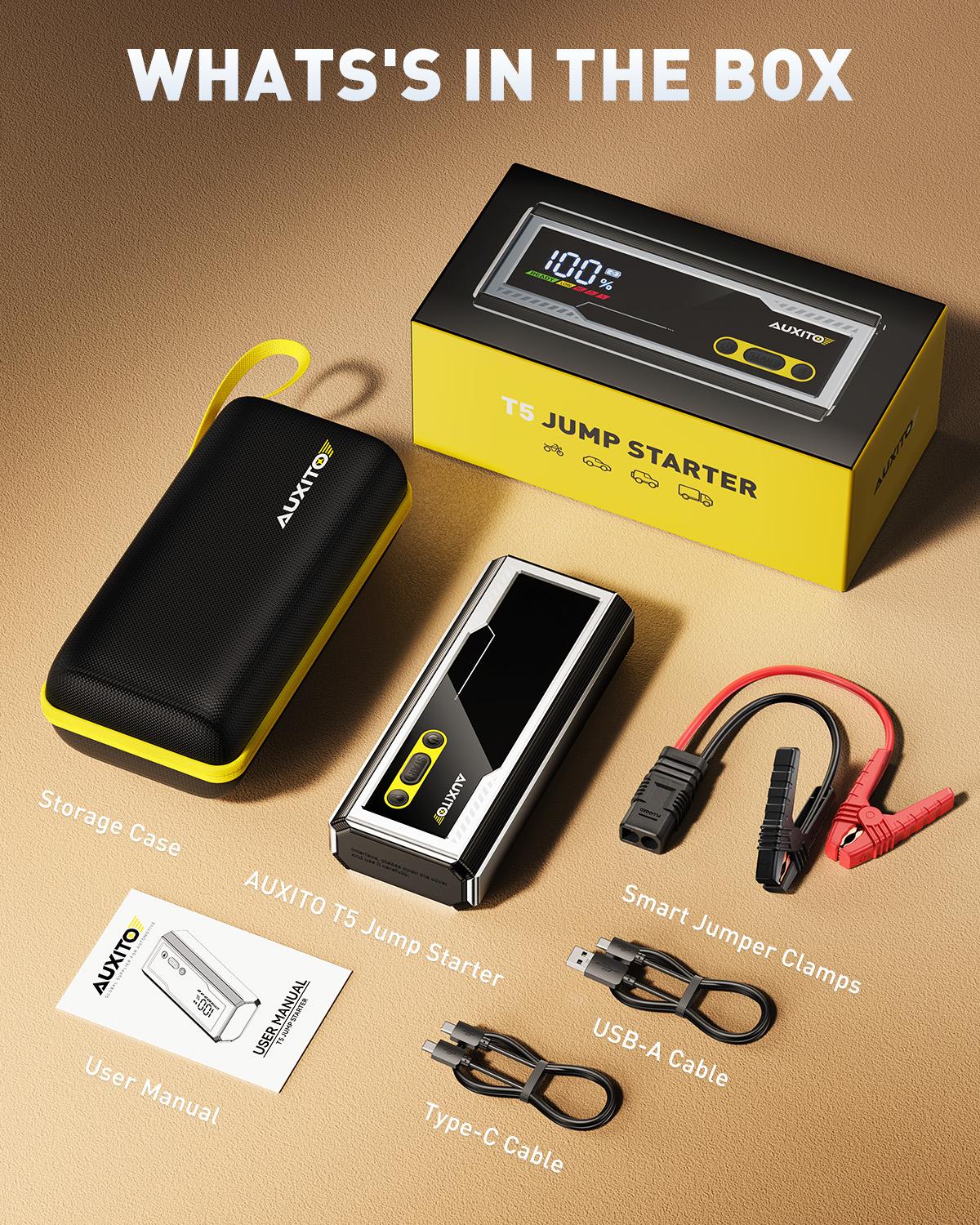 AUXITO 10000A Jump Starter, 12V Car Battery Jump Starter, Up to All Gas/All Diesel Engine with LED Display, 30W Type-C Fast Charging and 168W DC Output, 3-Mode Flashlight, Storage Case