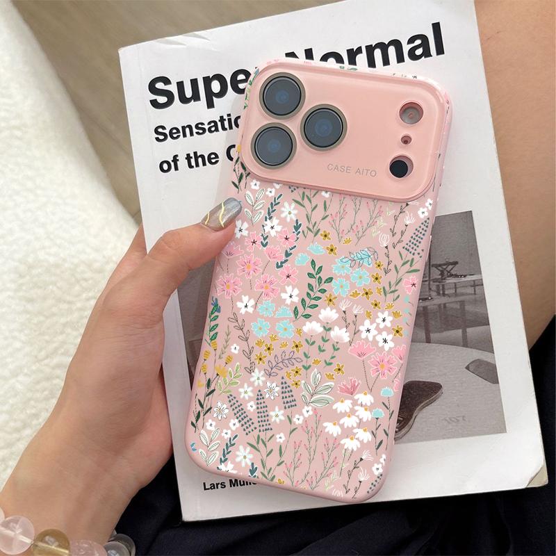 Fresh Floral Print Phone Case for iPhone 17 Pro Max 17Air 17 16E 16 15 14 13 12, Ultra Skin-Friendly TPU, All-Inclusive Glass Lens Protection, Aesthetic Flower Pattern Gift, Dopamine Ins Style Summer Cover, Shockproof Slim Case, Lens Window Design