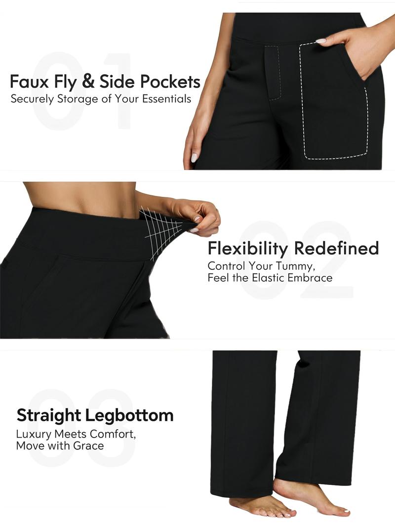 3PCS Women's High Waist Zippered Wide Leg Palazzo Pants with Pockets for Casual Wear & Yoga High Waist Sports Pants Minimalist Basic Womenswear Bottoms