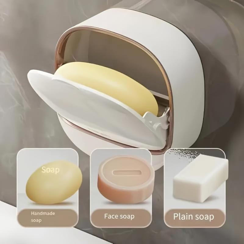 Luxury Soaps Holder with Drain Tray, Wall Mounted Drain Soap Box with Flip Lid for Bathroo, Waterproof Soaps Dish Bar