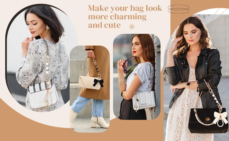 5 Pcs Bag Extender Chain Pearl Purse Chain Ribbon Bow Keychain Extender Bag Strap Purse Charms Accessories for Handbag