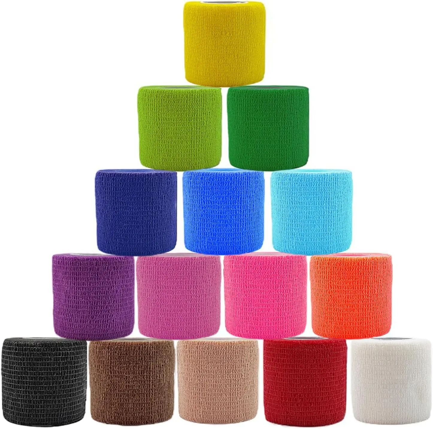 15-Pack 2" x 5yd Self-Adhering Cohesive Wrap, Breathable Stretch Sports Bandage for Athletic Wrist/Ankle Support, Outdoor Use