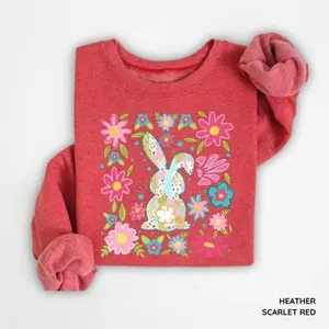 Floral Bunny Easter Sweatshirt, Cute Spring Rabbit Flower Graphic Sweater, Pastel Garden Classic Unisex Top for Women and Men