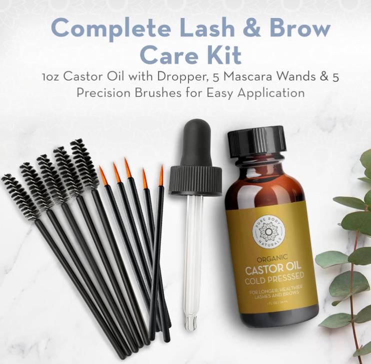 Pure Body Naturals Castor Oil for Eyelashes and Eyebrows - 1 Fl Oz Nourishing Brow & Lash Growth Serum - Organic, Hexane Free, Cold Pressed, Unrefined - Eyelash and Eyebrow Growth Serum for Women
