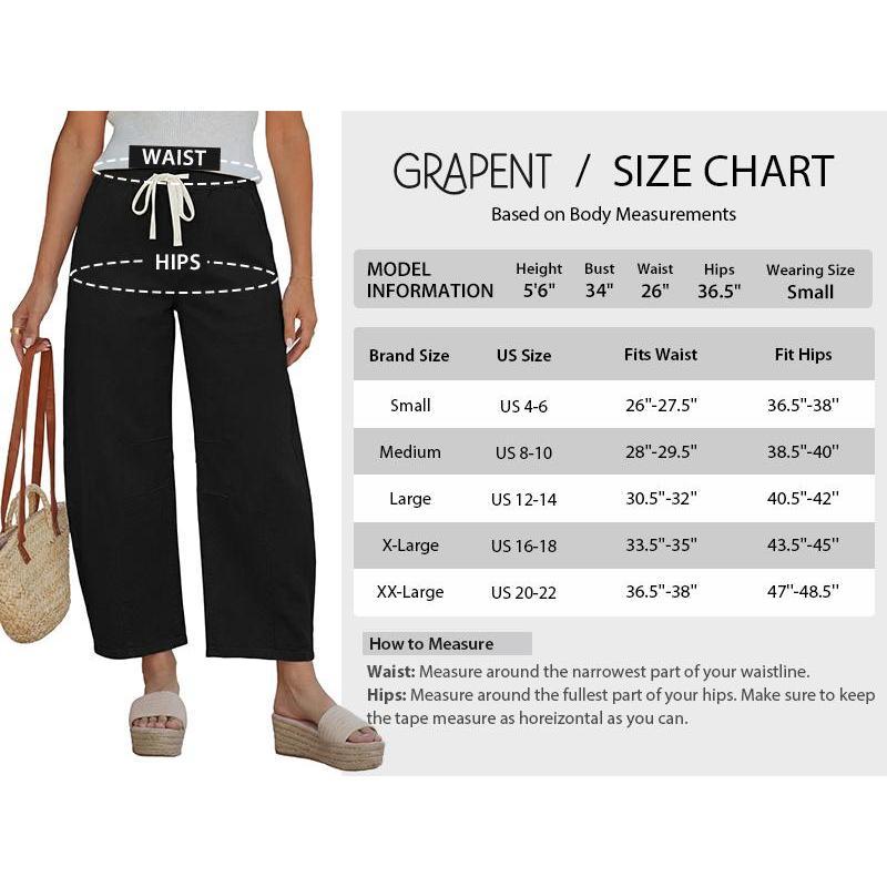 GRAPENT Barrel Jeans for Women Trendy High Waisted Cropped Baggy Wide Leg Pull On Elastic Waist Stretchy Denim Pants