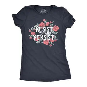 Womens Resist and Persist T Shirt Funny Awesome Motivating Empowering Flower Tee for Ladies Funny Womens T Shirts Cute Vintage Fashion Casual Ladies T-Shirt Gift Funny Motivational Top Women's Novelty Tees Navy -