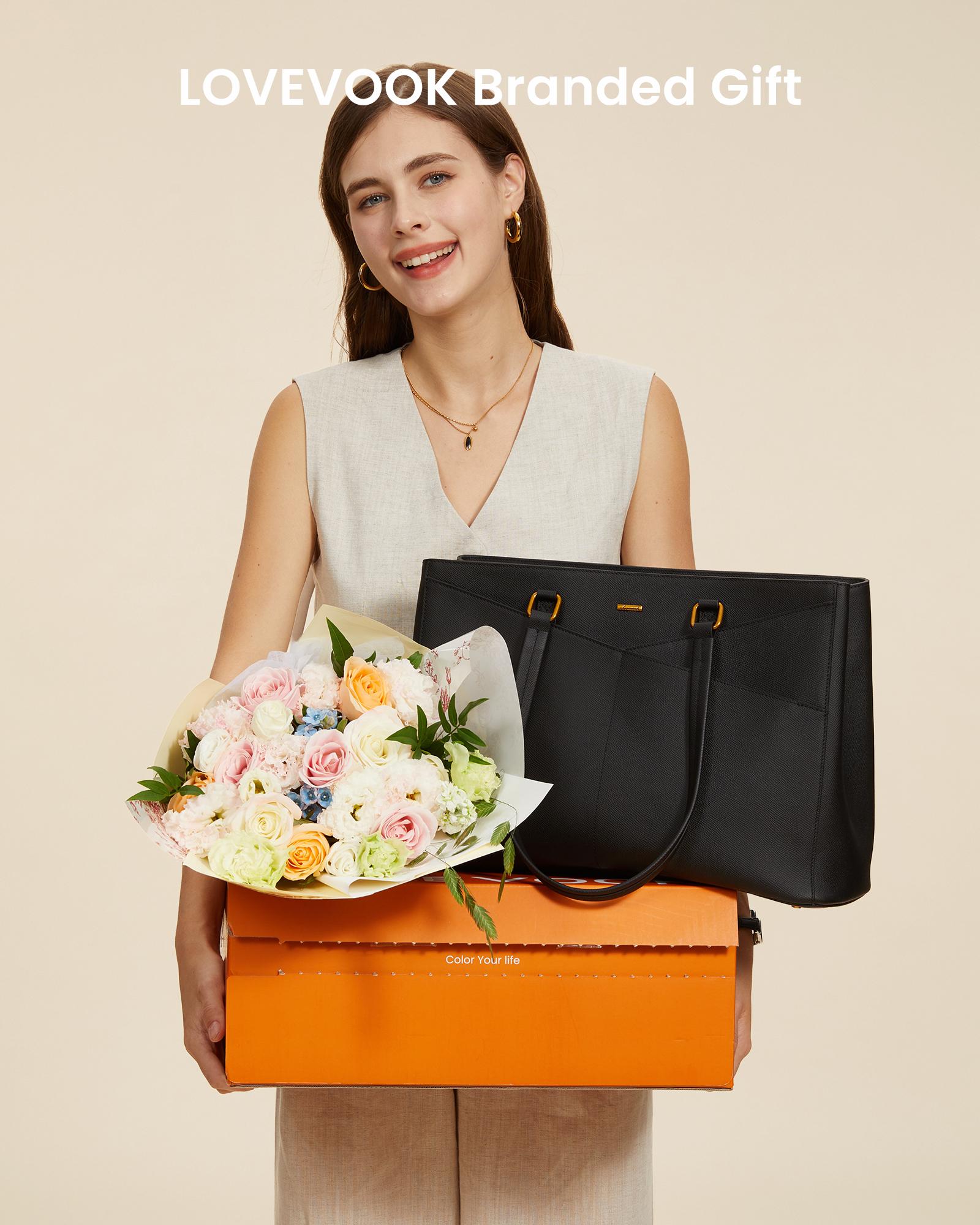 【Valentine's Day Gift】LOVEVOOK ELEVATE Series Top-Grain Leather Tote--100% Cowhide Casual Commuter Bag with V-Neck Design & Laptop Compartment Perfect for Office & Business Travel TikTokShopJumpstartSale