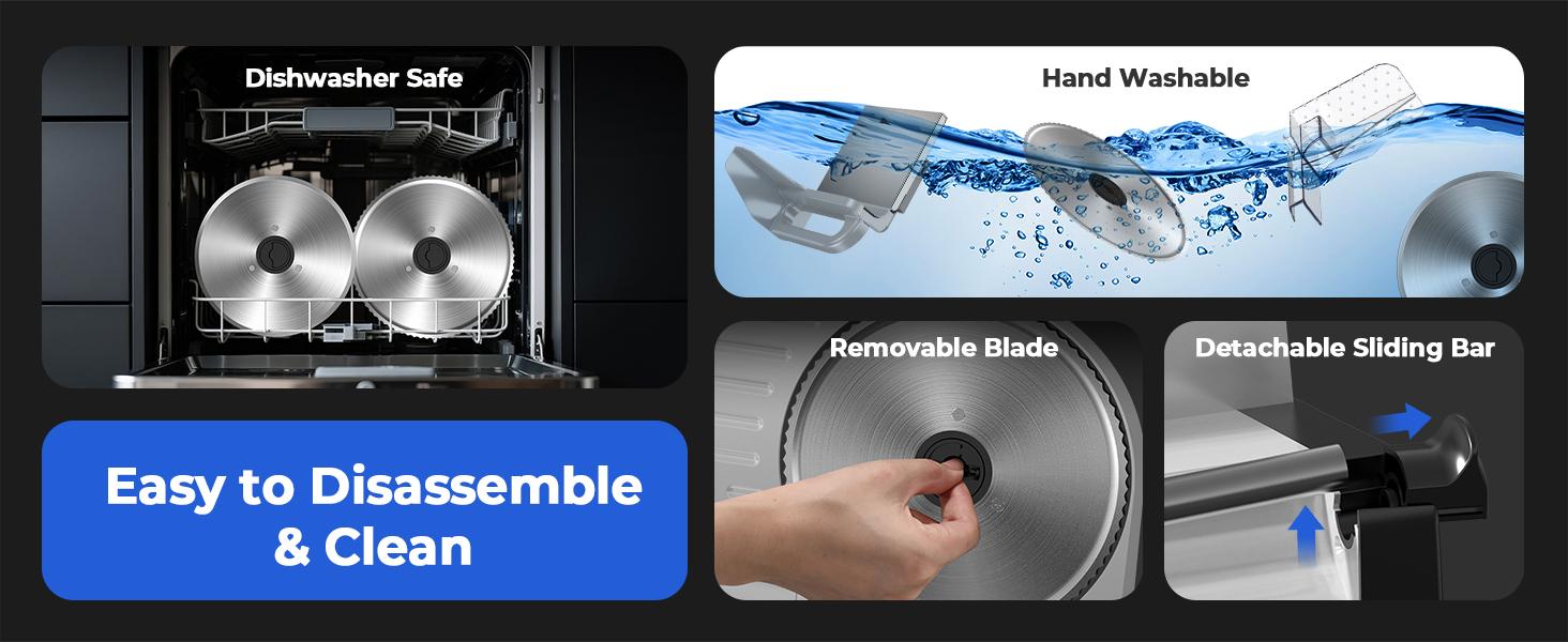 OSTBA Electric Meat Slicer with 200W DC Motor, 2 Removable 8.7” Stainless Steel Blades, Adjustable Thickness 0–15mm, Food Tray & Hand Grip, Deli Food Slicer for Meat, Cheese, Bread, Vegetables