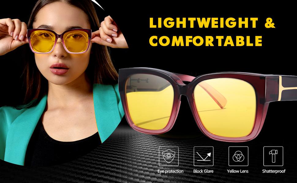 Trendy Oversized Fit Over Night Vision Driving Glasses Anti Glare for Women Men Polarized Nighttime Glasses IF7511