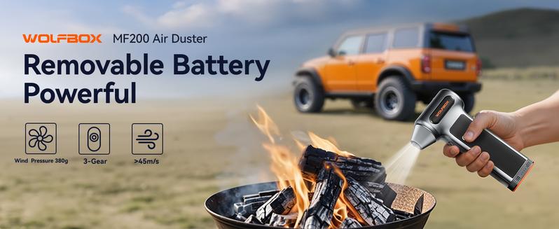 WOLFBOX MF200 Electric Air Duster with Removable Battery, Super Power Cordless Blower - 3-Speed Adjustable, Long Life Mini Air Duster with 4 Nozzles for Computer Keyboard, Car Cleaning, Outdoor Use TikTokShopHolidayHaul