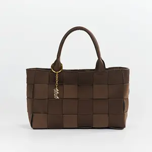 Metro Handwoven Tote Crossbody Bag – Neoprene Woven Small Tote Silhouette Everyday Crossbody Petite Handbag