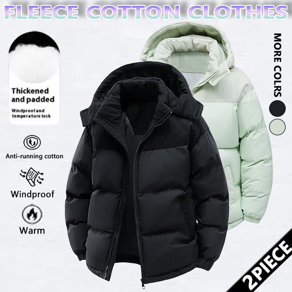 Winter hooded casual fleece-lined men's coat,removable hood,warm color-blocked cotton jacketcouples' style winter cotton coat, outerwear top.