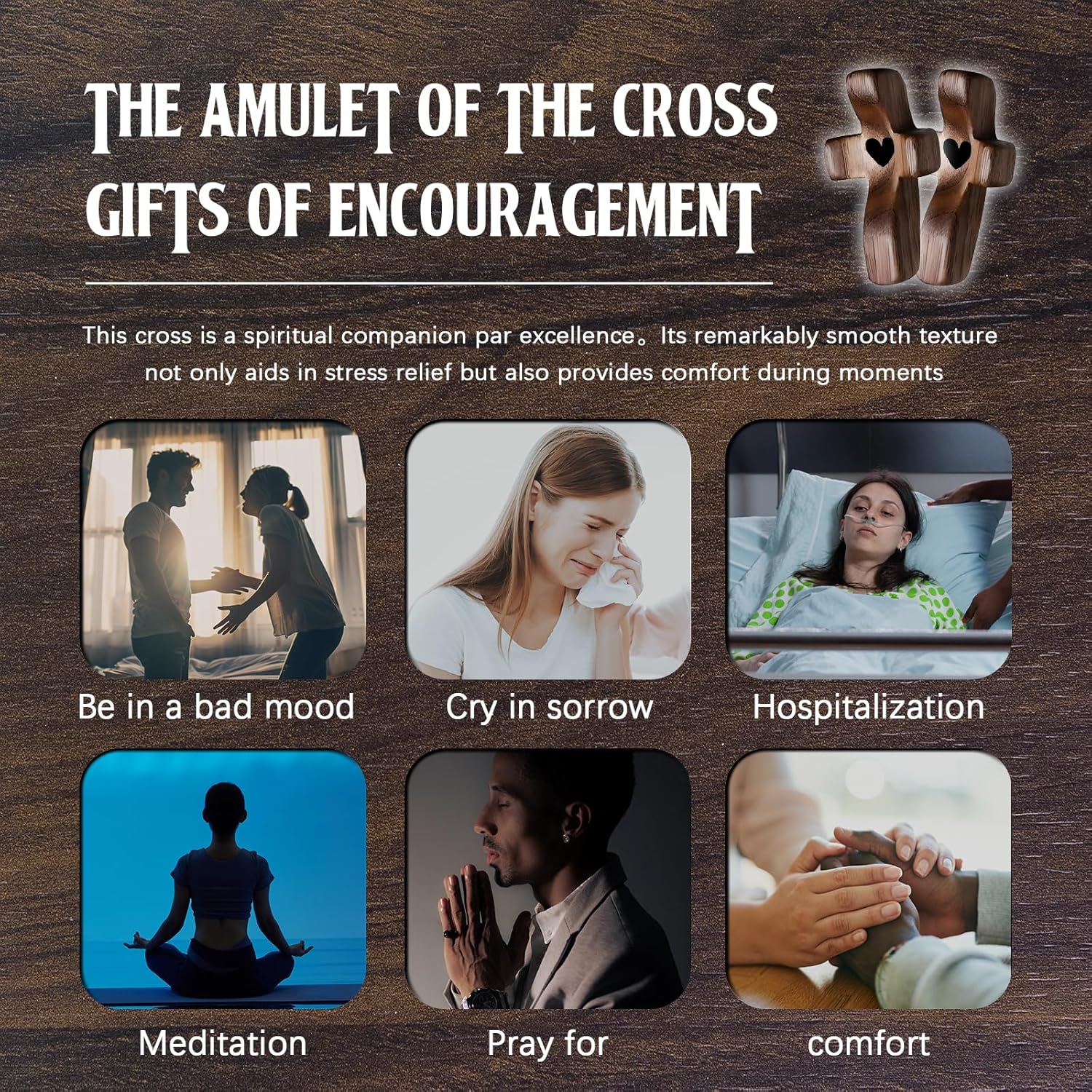 Handmade (3/6/10/20) Pcs Pocket Wooden Cross Fidget | Wooden Cross My Heart - Religious Ornaments Gift for Children and Adults, Rustic Style Decor Pocket Olive Worpo Cross Set for Christian Faith, Baptism, Prayer