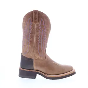 Jama Old West 1639L Womens Brown Leather Slip On Cowboy Western Boots