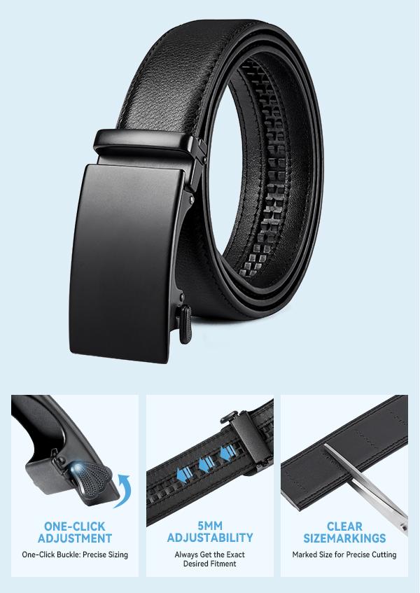 [Valentine's Day Gift] BOSTANTEN Mens Belt Leather Ratchet Easy Release Belt For Men Designer Belt Dress and Casual with Adjustable Buckle for Men's Wear Gift Textured Fathers Gift