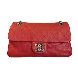 Pre-owned CHANEL Calfskin Crossbody Bags Quilted Caviarskin Leather Flap Bag Red (15***19) AN067