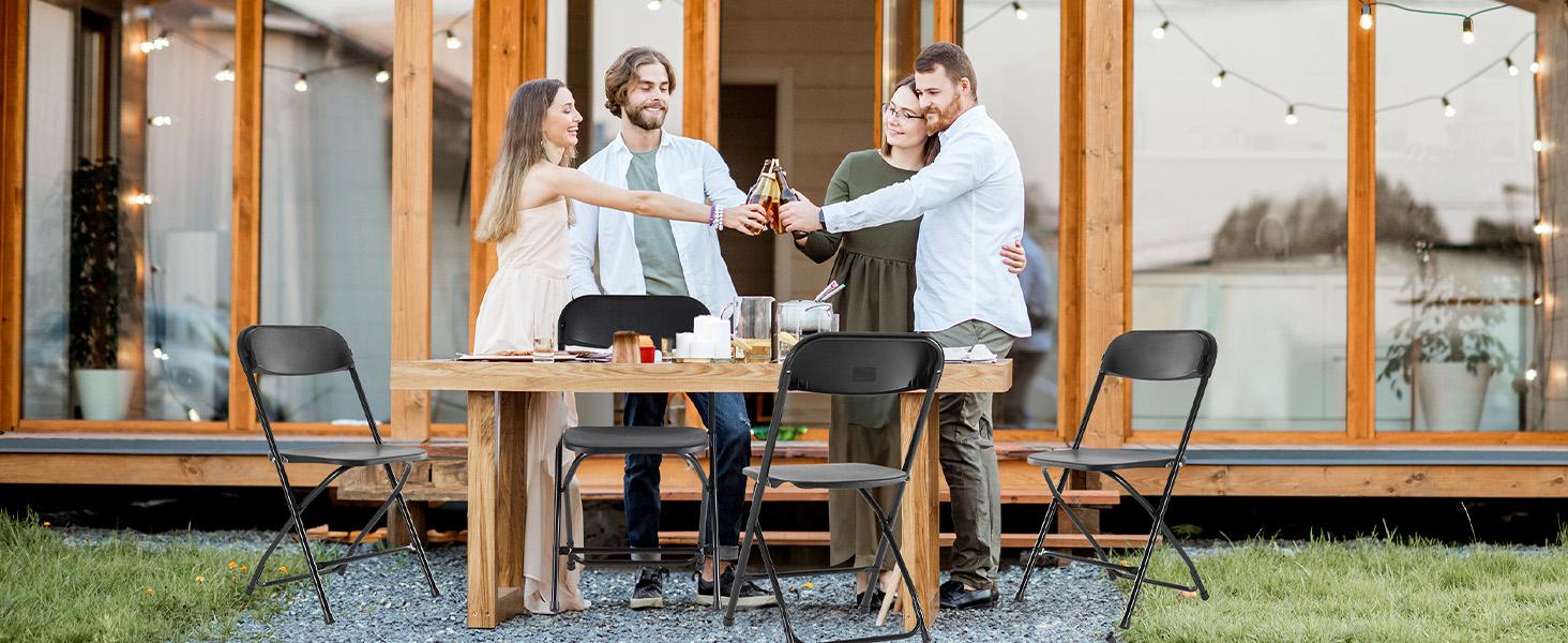 Folding Chair, Plastic Foldable Chairs with 330-Pound Capacity, Sturdy Metal Portable Chair, Easy to Use and Store, Outdoor and Indoor, for Home, Office, Party