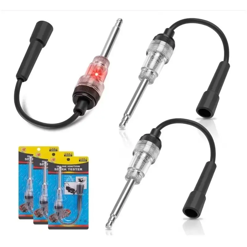 3pc Inline Spark Plug Tester Set - Small Engine Ignition Tester for Automotive, Lawn Mower & Car Engines - Straight Boot Diagnostic Tool with Light