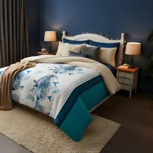Blue/WhiteFeather 3 Piece Soft All-Season Washed Microfiber And Viscose Bedspread Set In A Bag, King/Calking Bedding Set With Bedspread & Pillowcases, Print, Flowerd, Moisture-Wicking, Silky Soft Texture, Cooling, Breathable, Easy Care