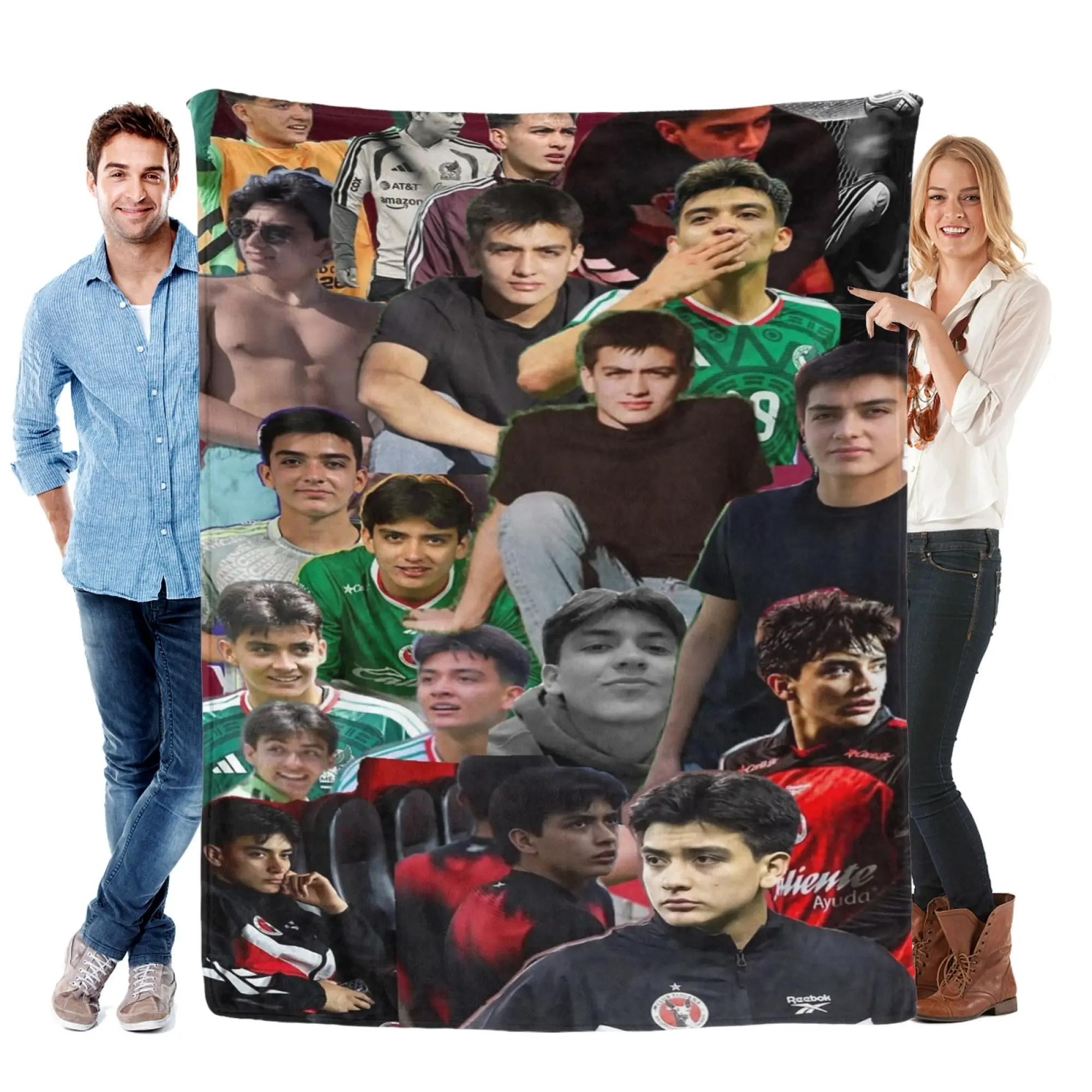 Gilberto Flannel Throw Mora Blanket, Mexico Soccer Fan Collage Blanket, Ultra Soft Fleece Throw for Couch Sofa Bed, Football Fan Gift Home Decor