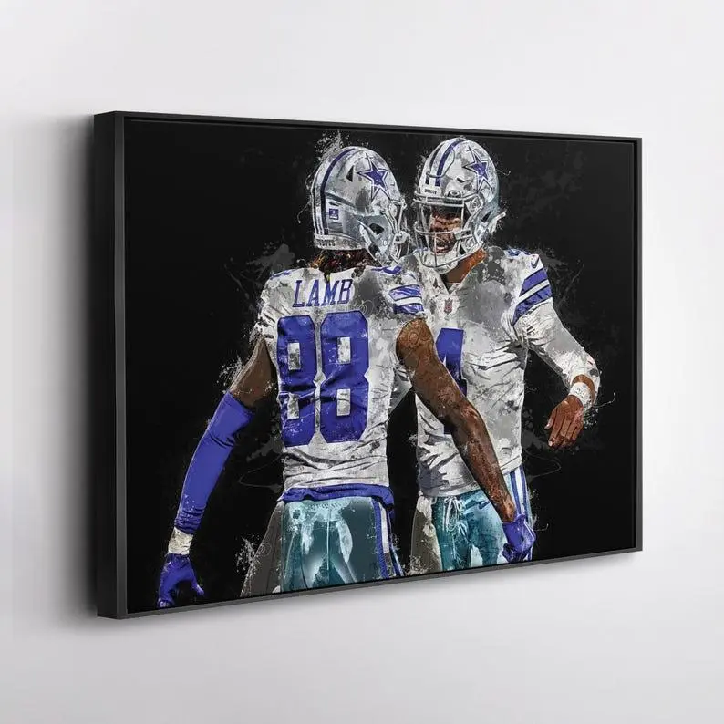 CeeDee Lamb & Dak Prescott Dallas Cowboys  Print ? NFL Wall Art, Framed Football Poster, Gift for Cowboys Fans ( Unframed - Print Only ) (No Frame)