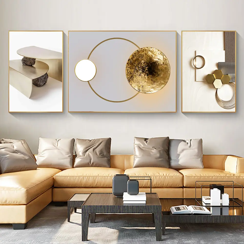 Homary 3-Piece Rectangle Aluminium-Framed Modern Abstract Design Canvas Painting Set - Home Decor, Living Room Decor, Ideal Gift Item,dorm essentials,dorm decor,dorm room decor