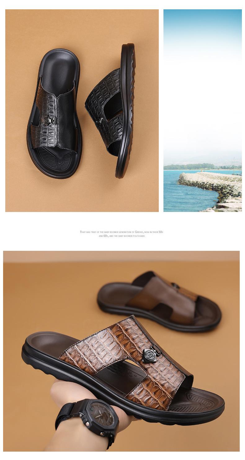 Men's Vegan Leather Summer Fashion Sandal & Stylish Slipper with Mixed-Texture Design | Quick Dry Sandals with Anti-Slip Sole | Beach Shoes for Men & Beach Casual Wear | Outdoor Beach Shoe, Outdoor Sandal for Indoor Use & Outdoor Entertainment