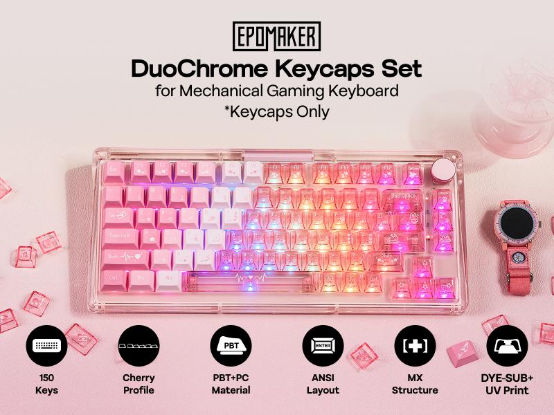 EPOMAKER DuoChrome Keycaps Set, 150 Keys, Cherry Profile, Shine Through, PBT+PC, Dye-sub, 65%/75%/TKL/96%/Full Size, Custom Keyboard Keycaps Set for Mechanical Gaming Keyboard