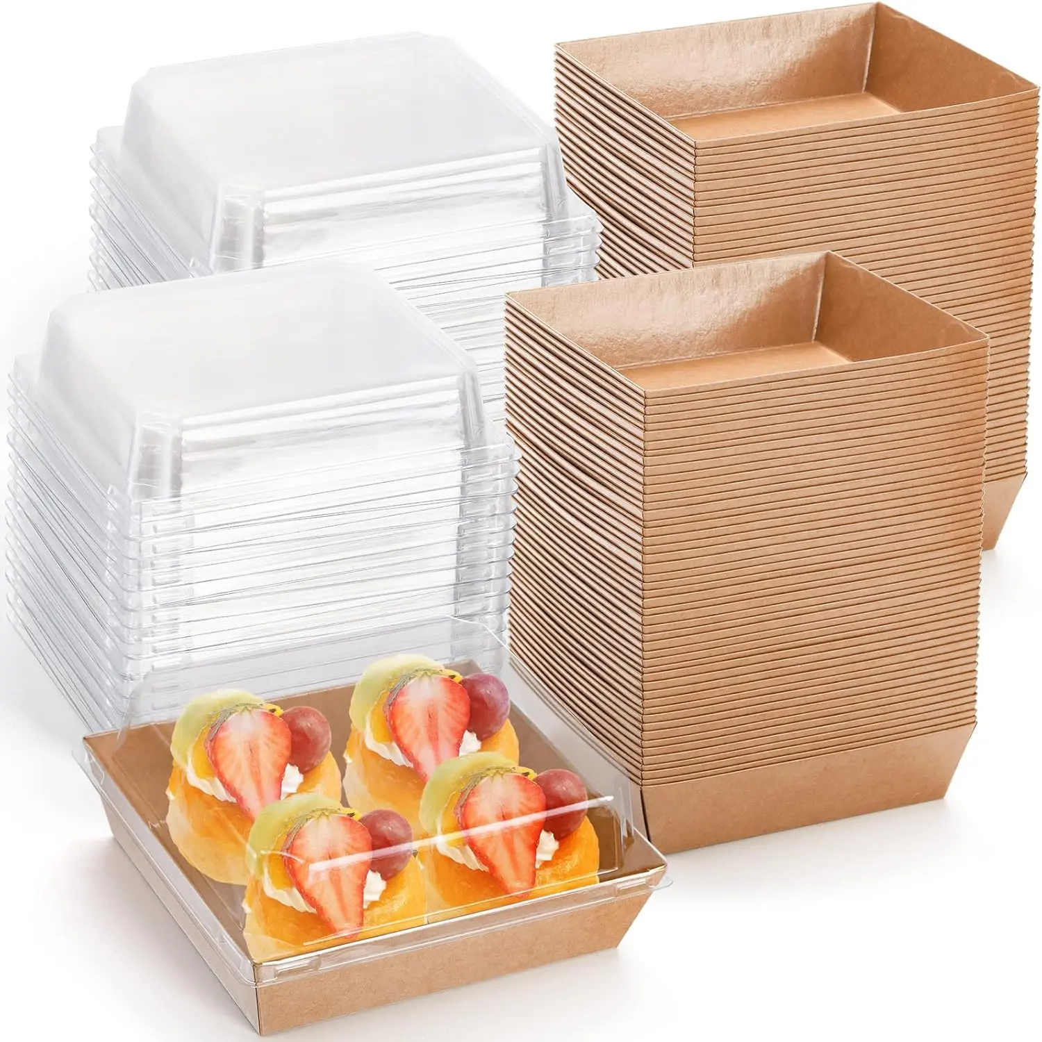 50 Pack Charcuterie Boxes with Clear Lids -Charcuterie Boxes  Dessert Boxes for Presenting and Transporting an Assortment of Slice Cakes, Strawberries and Other Delicacies