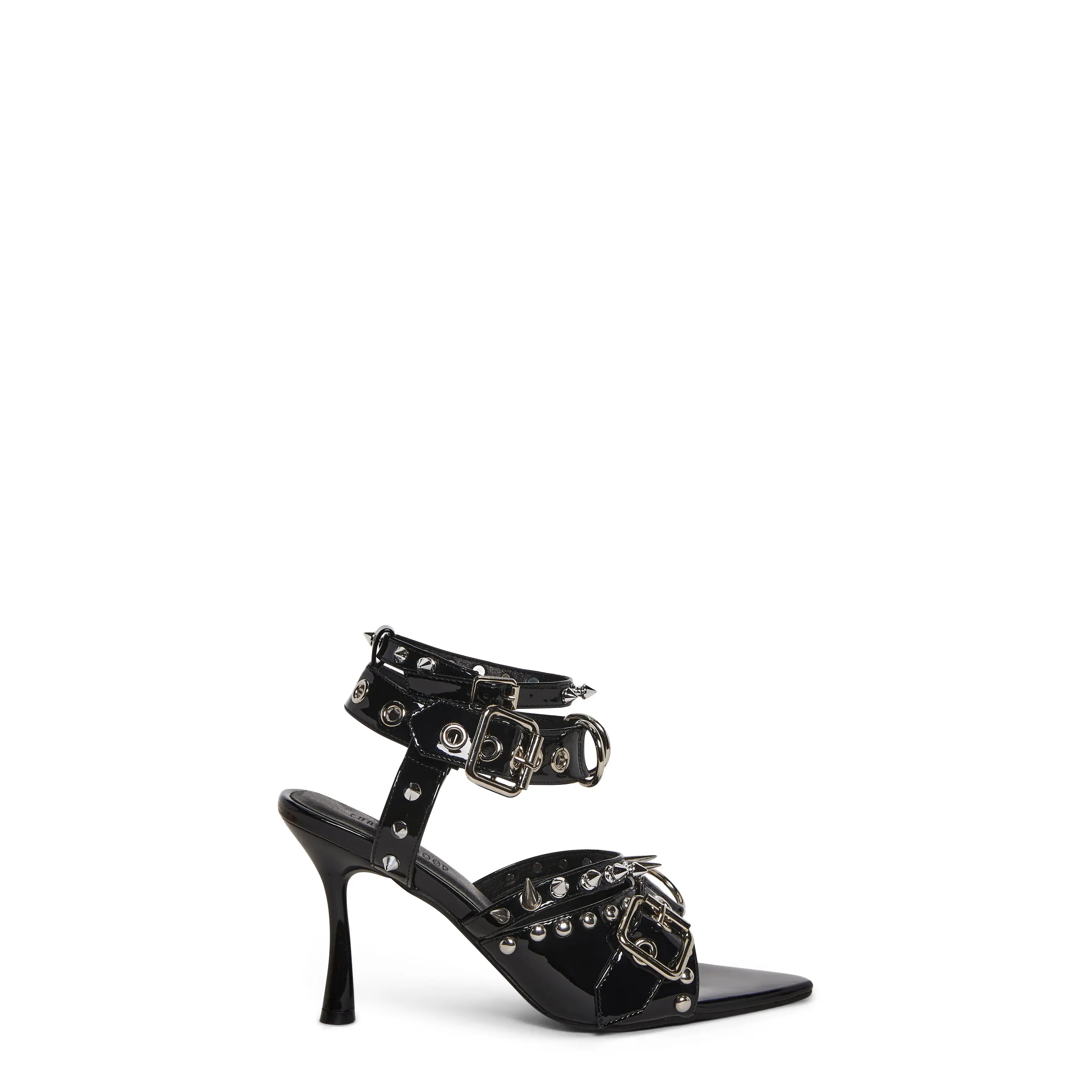 Total Buckle Studded Open Toe Heels
