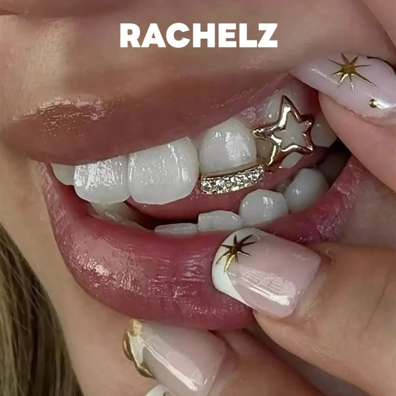 Y2K Vintage Zircon Hollow Star Teeth Grillz Hotties Trend CZ Stone Tooth Caps For Women Men Jewelry Christmas Gift
