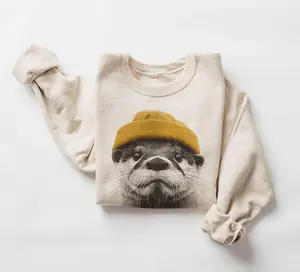 Retro River Otter Wearing Beanie Unisex Sweatshirt River Otter Shirt Gift For Him Or Her