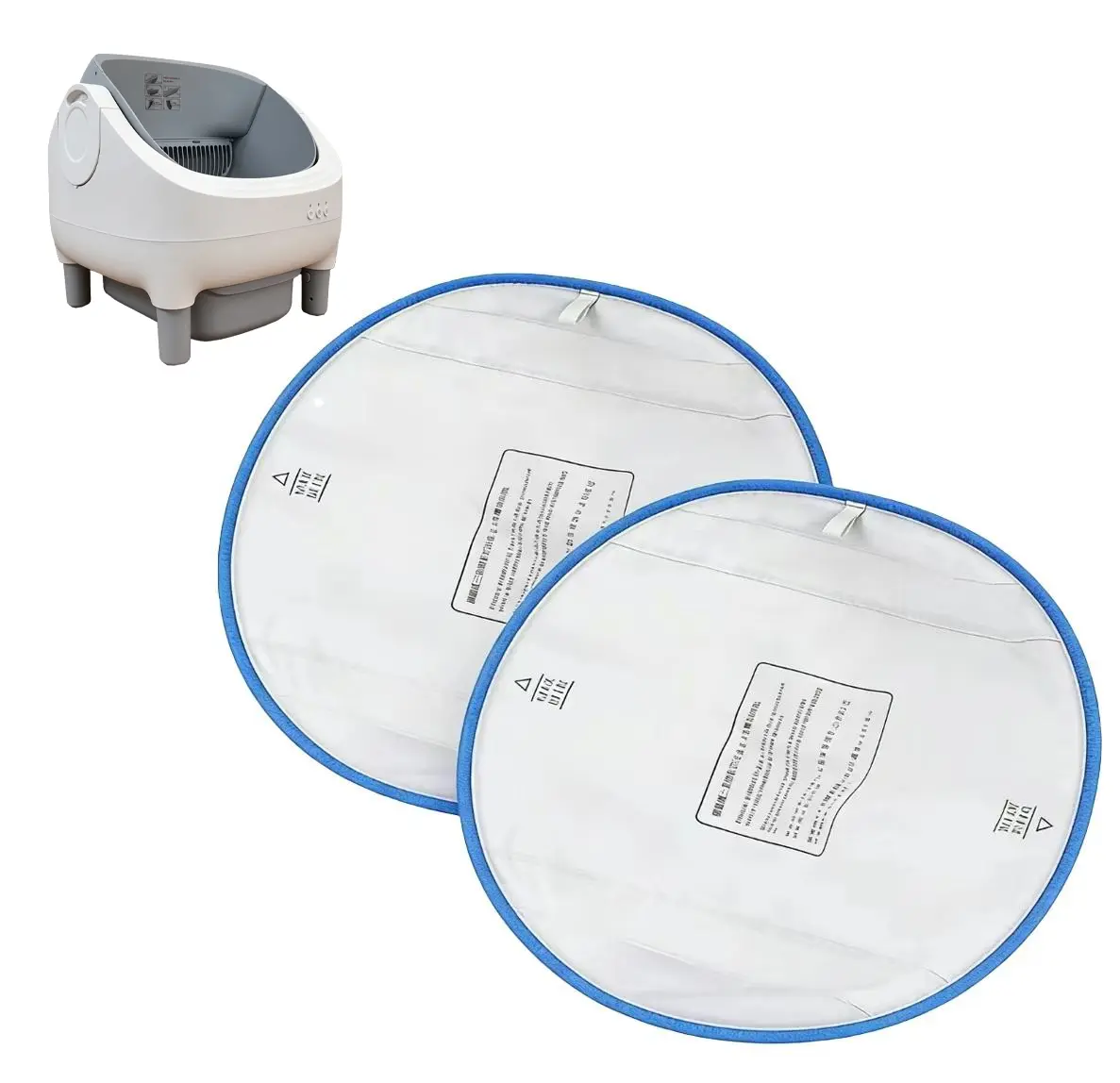 Automatic Litter Box Replacement Pads - Clean, 100% Leak-Proof, Waterproof Leak Protection, 14.96x11.81 Inches Large Size, Trimmed Edge (Blue/Grey), 2-Pad 4-Pack Pet Litter Tray Mat Liners, Blue Trim 2Pads