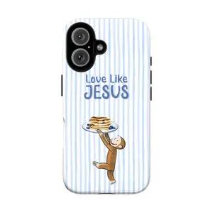 Curious Georgeeee IPhone Case, Cartoon Monkey Phone Cover with Love Like Jesus Bible Verse and Pancake Design Phone Case Suitable For iphone 17 pro case 16 15 14 13 12 11 Max Plus Air & Samsung S25 S24 S23 Ultra Galaxy A16 A15 5G