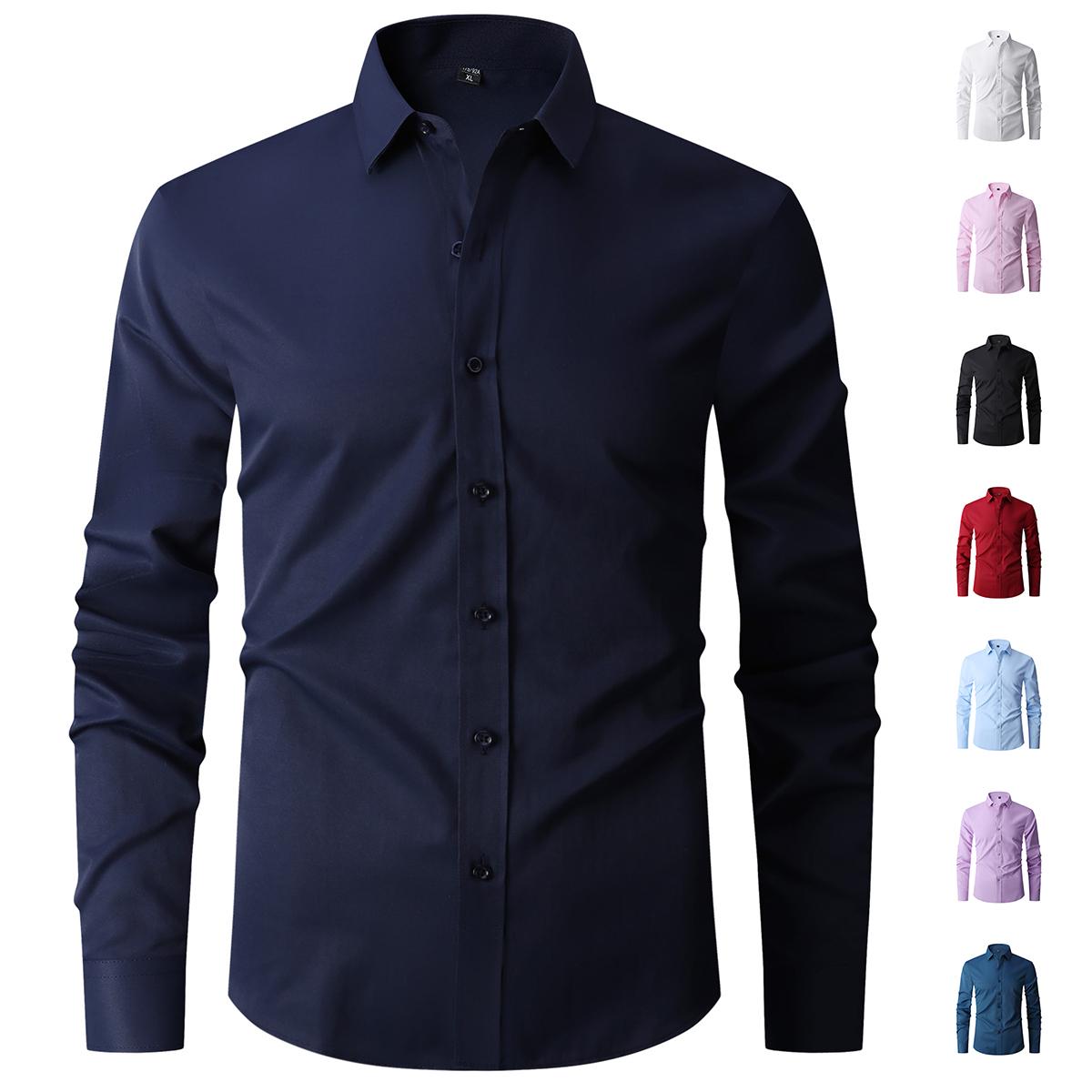 Men's Retro Fitted Dress Shirts 4-Pack, Wrinkle-Resistant Stretch for Business, Office & Weddings, No