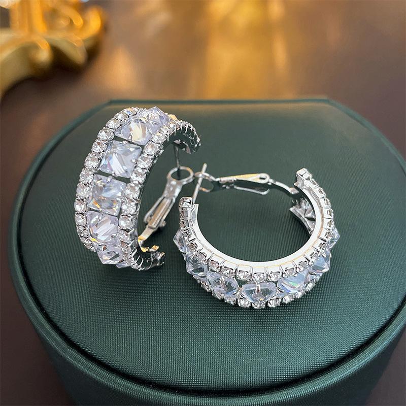 MEIITRUE 925 Sterling Silver Plated Crystal Hoop Earrings for Women, Hypoallergenic Lightweight C-Shaped Zirconia Earrings, Fashion Jewelry Gift