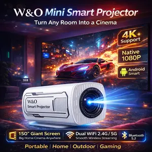 [FAST SHIPPING] W&O Projector 390ANSI with 5G WiFi 6 4K 1080P Decode Auto Keystone Correction Wireless  1280*720P Android 11 Built-in Speaker, 180° Rotatable Mini Portable Home Cinema Outdoor Audio Black Friday Gift for bedroom movie night